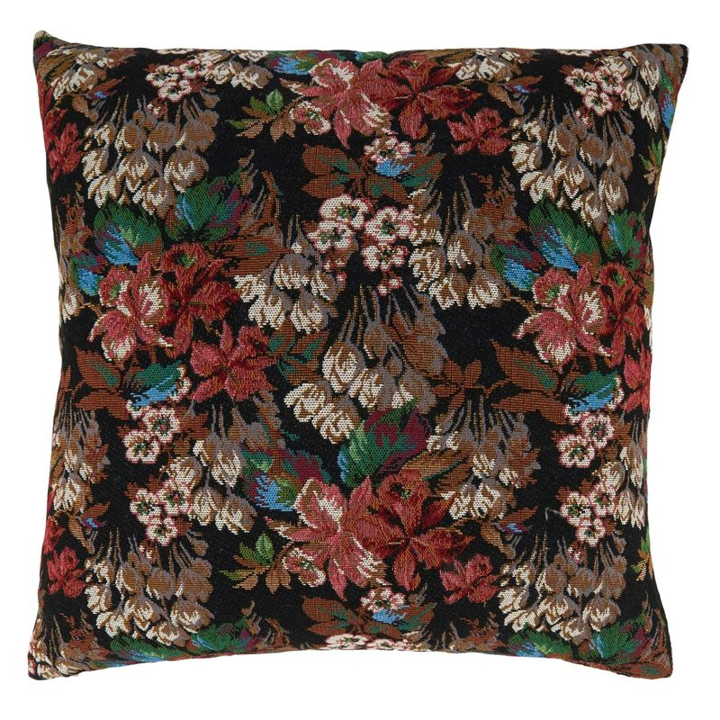 Saro Lifestyle Jacquard Flower  Decorative Pillow Cover, Black, 18" x 18"