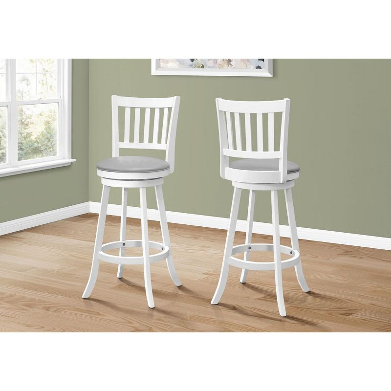 Monarch Specialties Bar Stool Set Of 2 Swivel Counter Height Kitchen White Wood Grey Leather Look Transitional