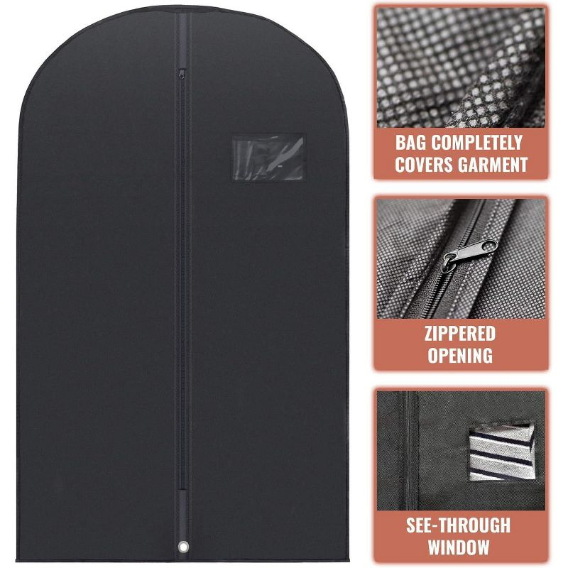 PLX 40" Black Garment Bags Suit Bag for Travel & Clothing Storage of Dresses, Shirts, Fur Coats, Jackets & Costumes - Hanging Closet Garment Protector