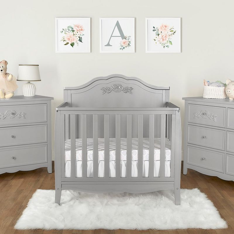 Sweetpea Baby Rose 4-in-1 Convertible Mini Crib, Platinum