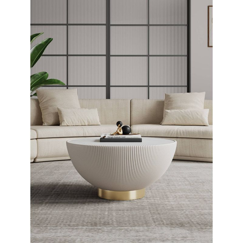 Manhattan Comfort Anderson Leatherette Upholstered Coffee Table with Faux Marble Tabletop Cream