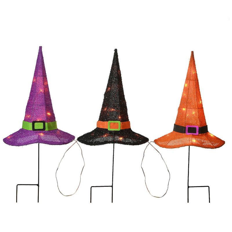 23" Prelit Multicolor Witch’s Hat Garden Stakes - National Tree Company