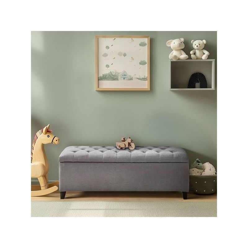 Selah Tufted Top Storage Bench - Gray: Upholstered Ottoman with Wood Legs, Polyester, Spot Clean