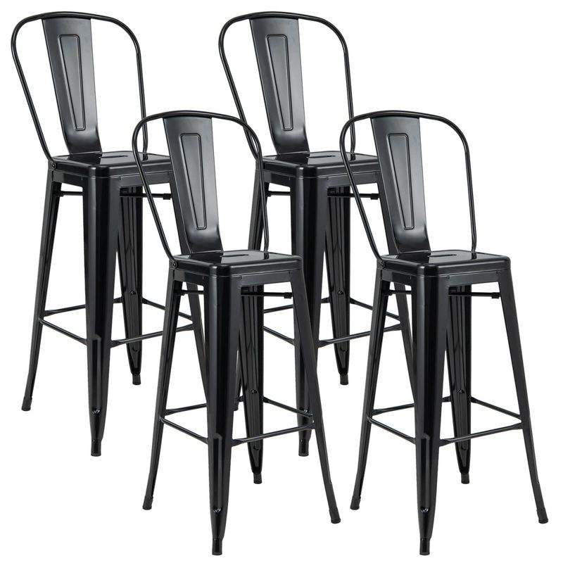 Costway 30" Bar Height Chairs with Footrest & Removable Backrest Rubber Feet for Kitchen