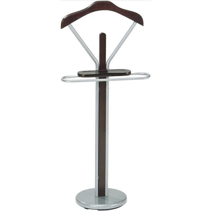 Kings Brand Furniture - Wood & Metal Suit Valet Rack Stand Organizer, Silver/Walnut