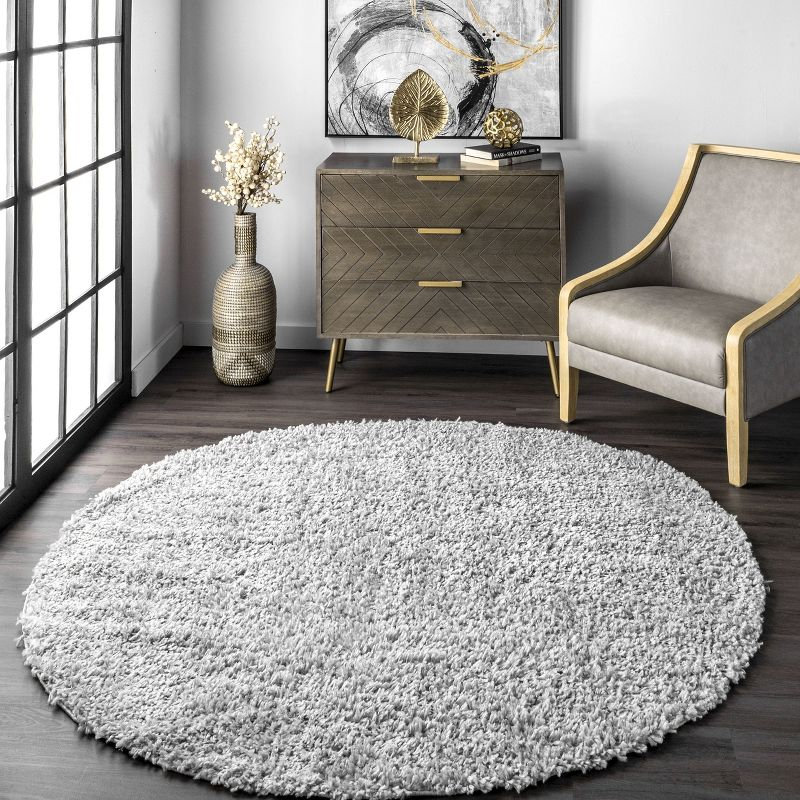 Nuloom Kara Solid 8 Round Shag Indoor Area Rug for Living Room Bedroom Dining Room Nursery, Grey/Ivory
