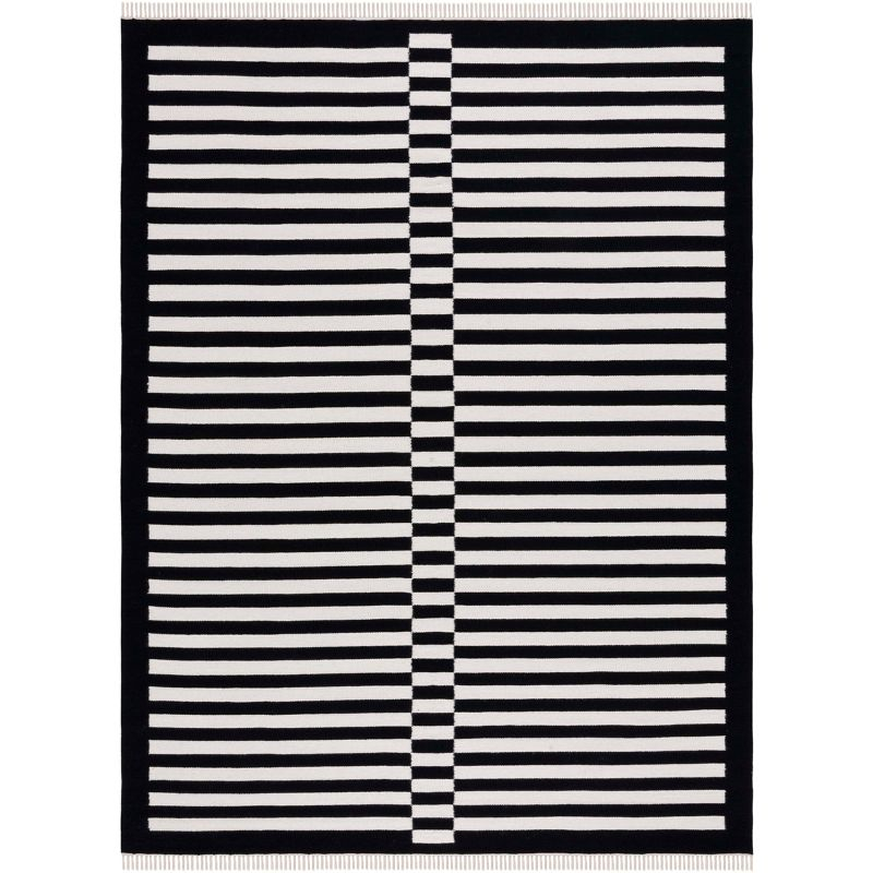 Striped Kilim STK805 Flat Weave Area Rug - Black/Ivory - 8'x10' - Safavieh