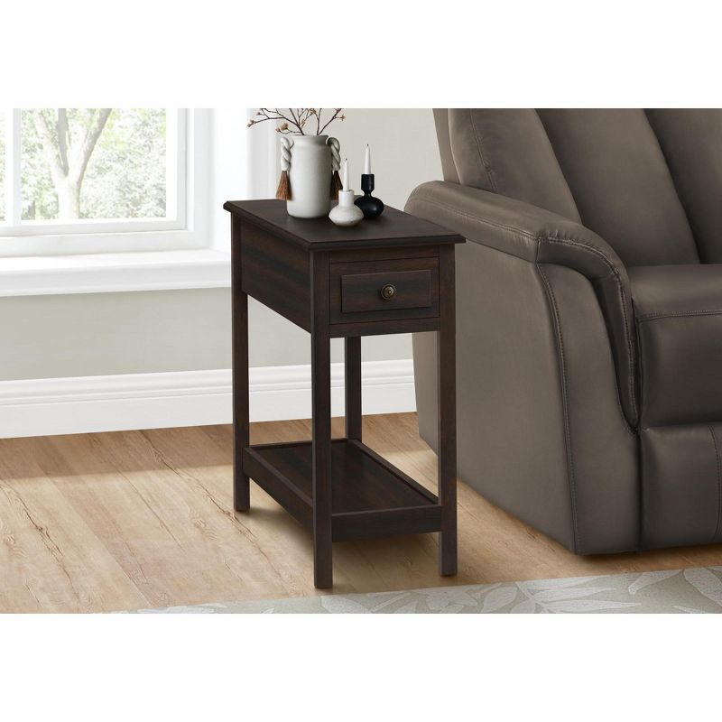 Monarch Specialties Accent Table 2 Tier End Side Table Narrow Nightstand Bedroom Storage Drawer Lamp Brown Veneer Transitional