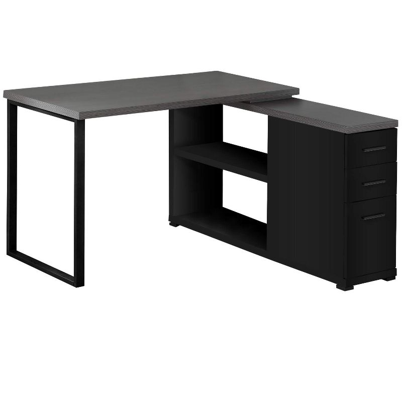 Monarch Specialties Computer Desk Home Office Corner Left Right Set-Up Storage Drawers L Shape  Metal Laminate Black Grey Contemporary Modern