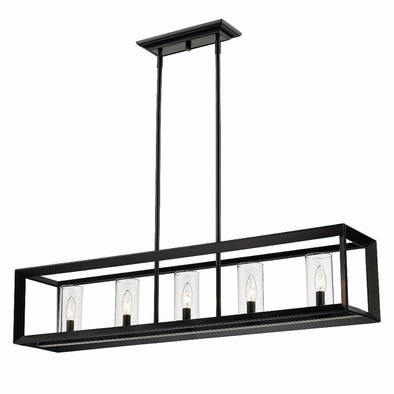 Golden Lighting Smyth 5-Light Linear Pendant in Matte Black with Clear Glass