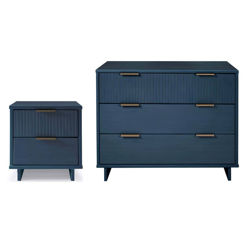 Manhattan Comfort 2pc Granville Dresser and Nightstand Bedroom Set Midnight Blue: Modern Style, Anti-Tip, Dry Dust Care