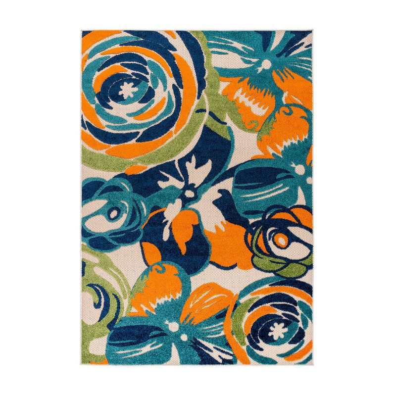 World Rug Gallery Modern Floral Indoor/Outdoor Area Rug - Multi 5' x 7'