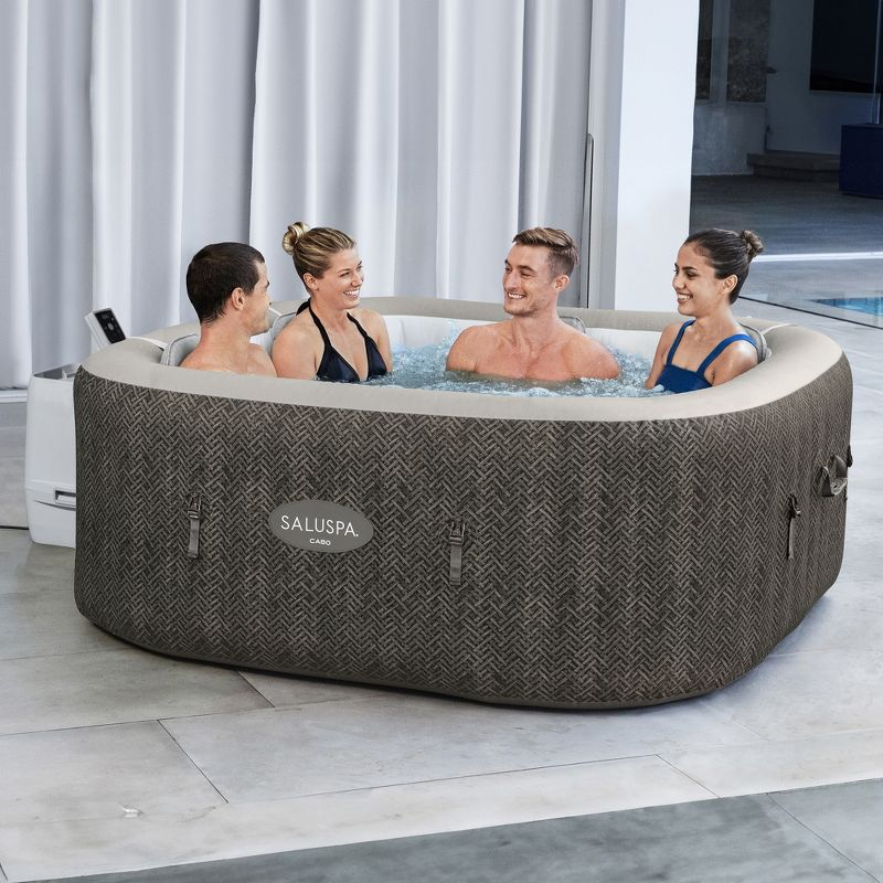 Bestway SaluSpa AirJet 4 to 6 Person Inflatable Hot Tub Square Portable Outdoor Spa with 140 Soothing AirJets and Cover, Brown