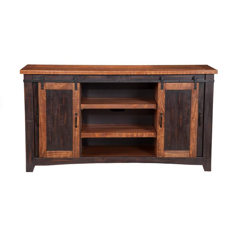 Santa Fe 65" Solid Wood TV Stand Antique Black and Honey - Martin Svensson Home