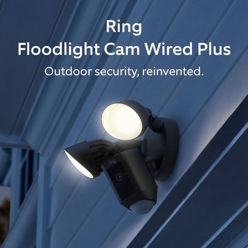 Ring Floodlight Cam Wired Plus Security Camera - Black: Wi-Fi, Motion Detection