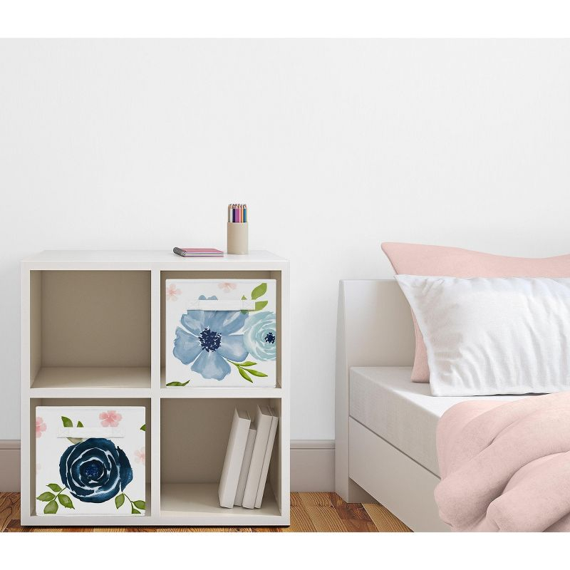 Sweet Jojo Designs Girl Set of 2 Kids' Decorative Fabric Storage Bins Watercolor Floral Blue Pink and White