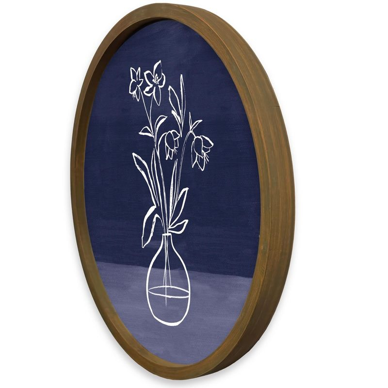 Creative Products Blue Floral Still Life II 20 x 20 Round Brown Framed Print