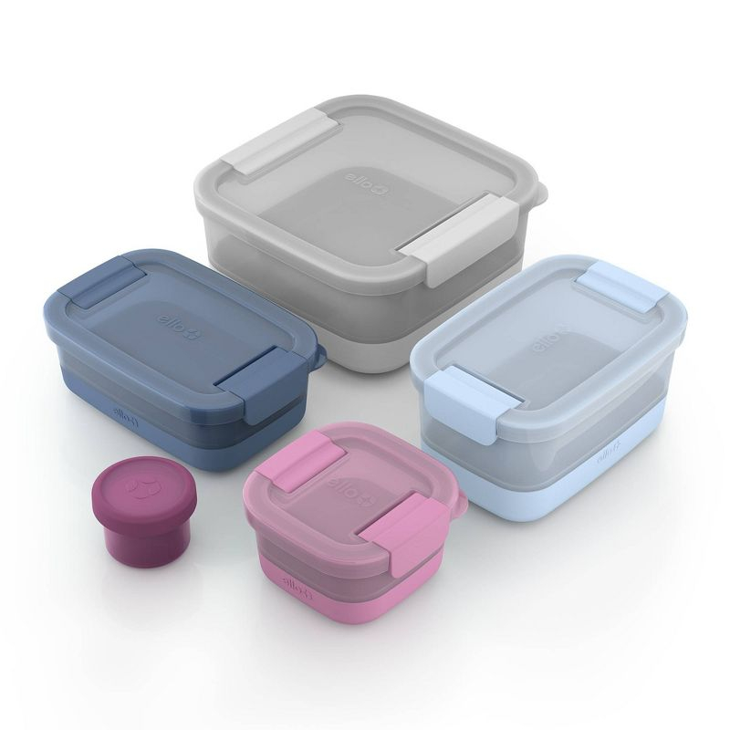 Ello 10pc Plastic Food Storage Container Set with Skid Free Soft Base: Multicolored, Dishwasher-Safe, 5 Containers with Lids