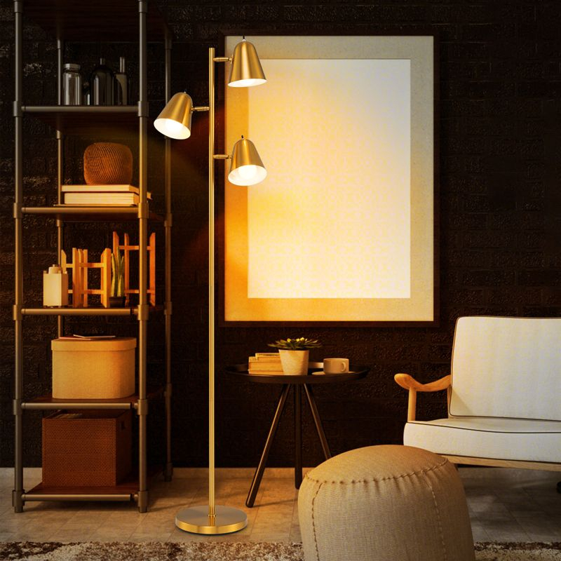 Tangkula 64" Mid Century Modern Floor Lamp 3 Light Tree, Standing Tall Pole Lamp w/ 3 LED Bulbs & Adjustable Heads (Antique Brass)
