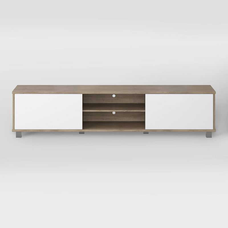 Hollywood TV Stand for TVs up to 85" with Doors Wood Grain White/Brown - CorLiving: Modern Media Console, Laminated MDF