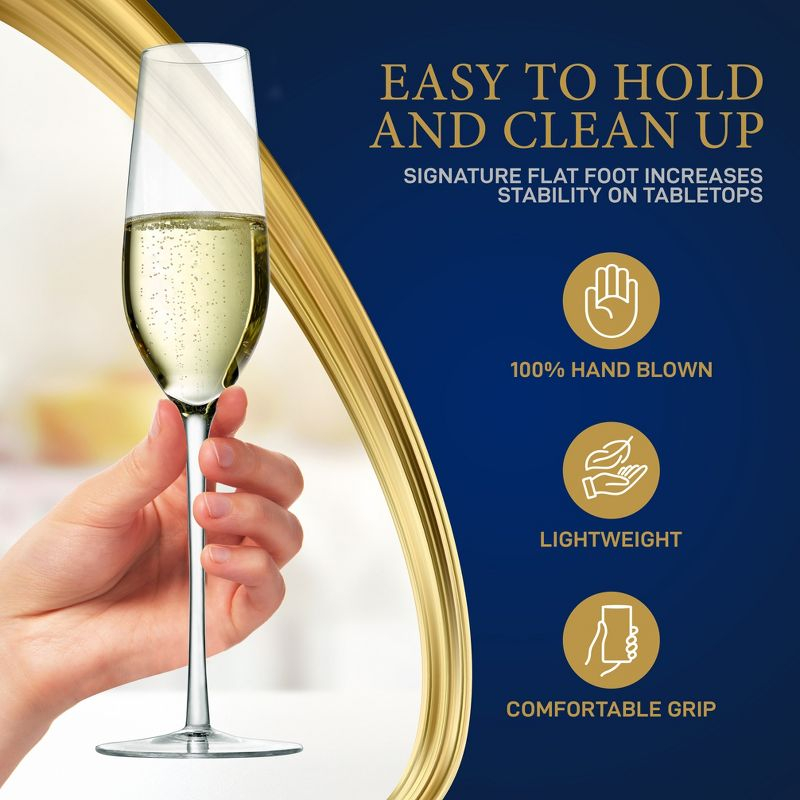 NutriChef 2 Pcs. of Crystal Champagne Flutes - Ultra Clear, Elegant Champagne Glasses, Hand Blown