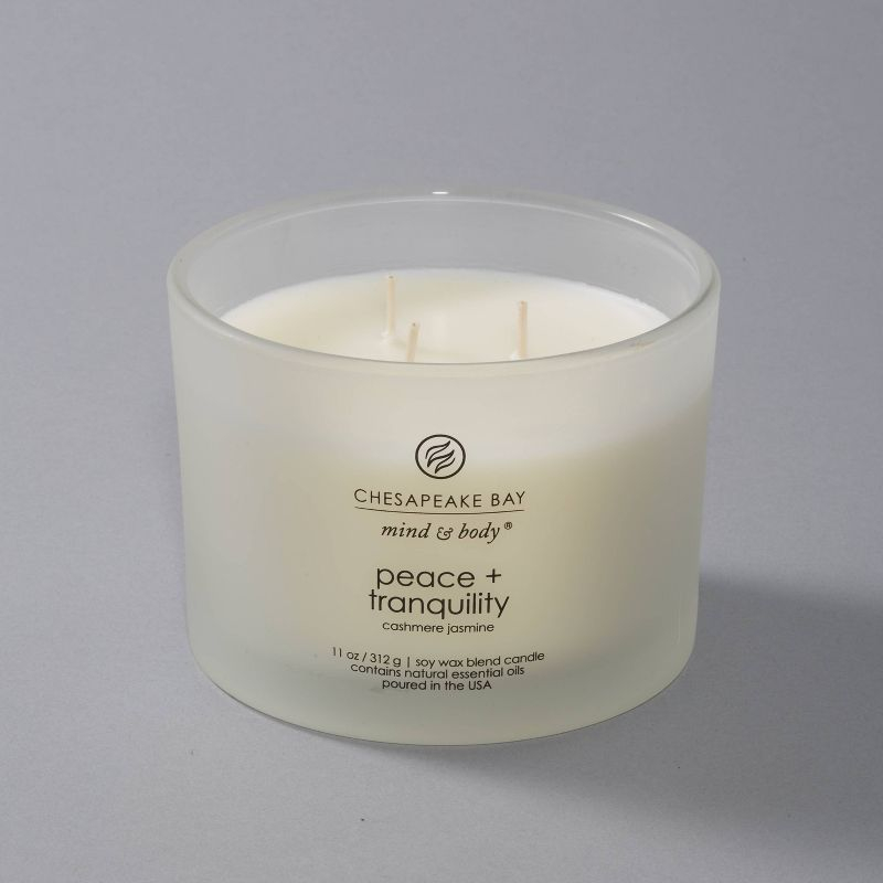 3-Wick Frosted Glass Peace + Tranquility Lidded Jar Candle White 11oz - Mind & Body by Chesapeake Bay Candle: Soy Wax Blend, Essential Oils