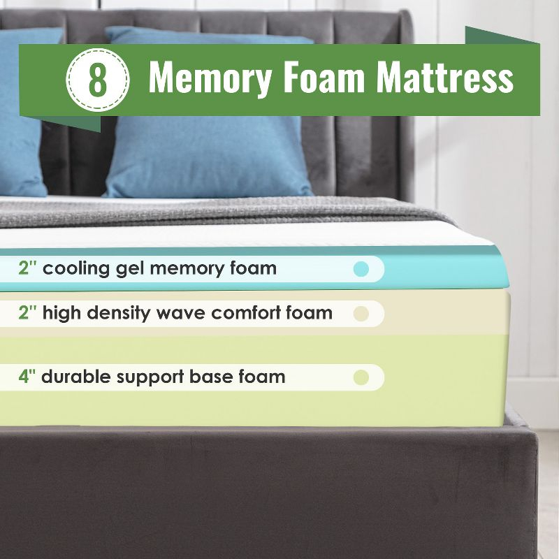 FDW 8 inch Twin Gel Memory Foam Mattress Wave Comfort Foam Mattress 8 inch Mattress, CertiPUR-US Certified,,White Twin