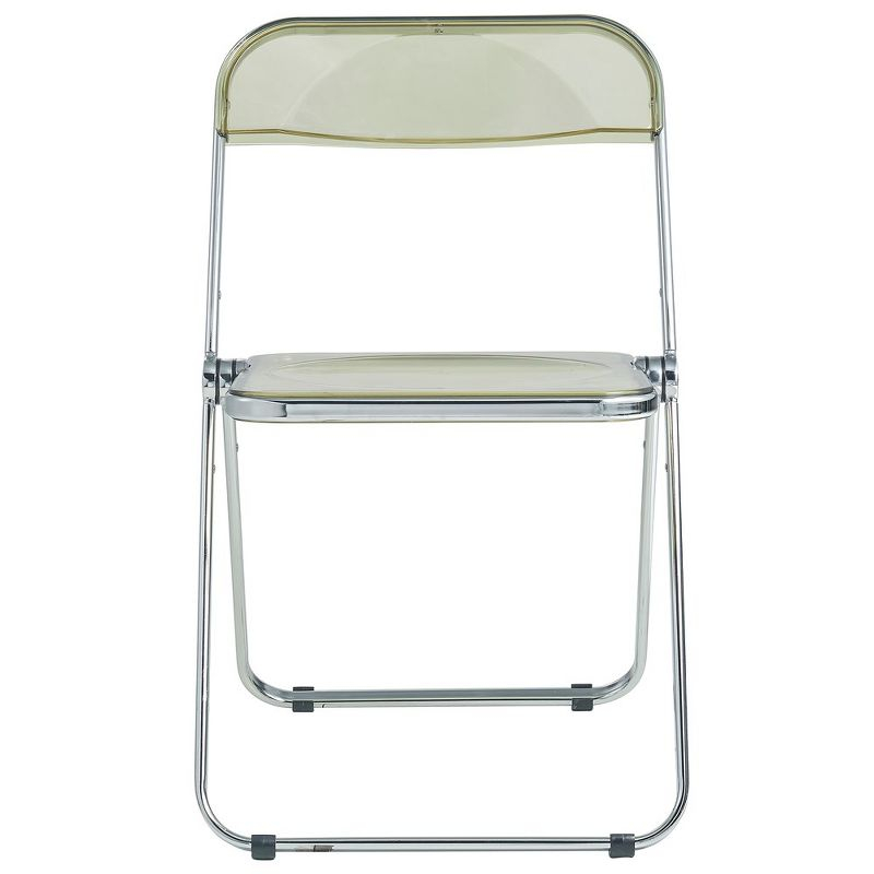 LeisureMod Lawrence Modern Acrylic Folding Chair With Metal Frame Set of 2, Amber