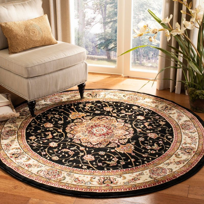 Lyndhurst LNH329 Power Loomed Area Rug - Black/Ivory - 4' Round - Safavieh