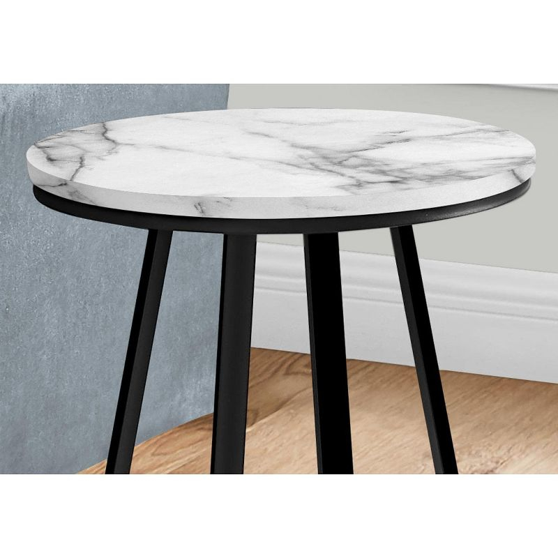 Accent Table Side Round End Nightstand Lamp Living Room Bedroom White Marble Look Laminate Black Metal Contemporary Modern