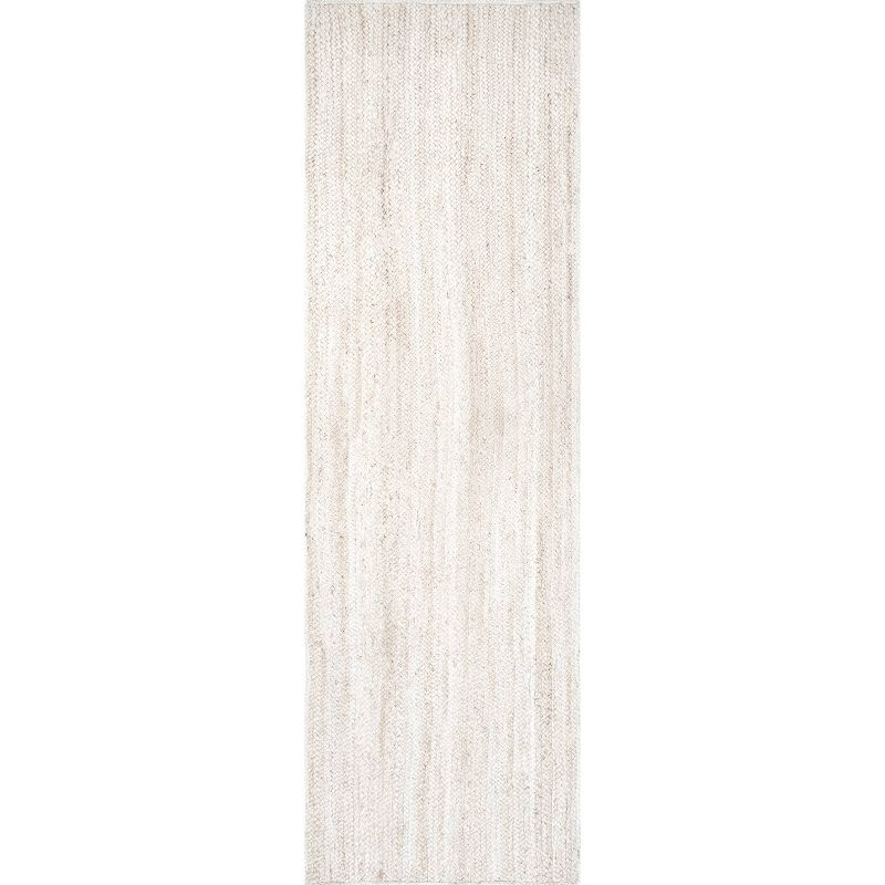 2'6"x8' Runner Hand Woven Rigo Jute Area Rug Off White - nuLOOM: Farmhouse Style, Solid Pattern, Low Pile, Indoor Use