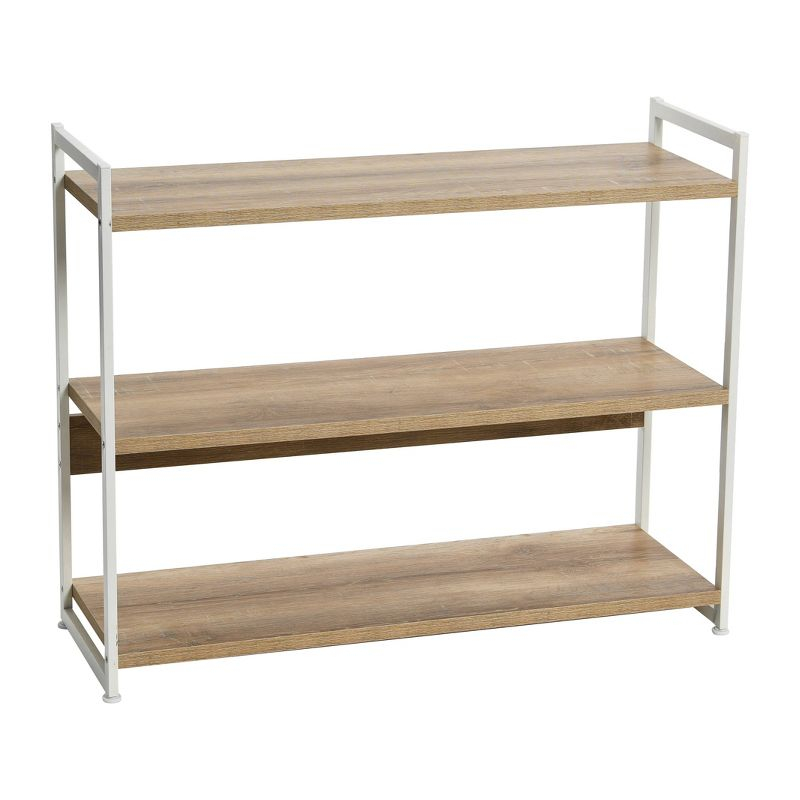Household Essentials 32.5" Jamestown Wide 3 Shelf Bookshelf: Metal Frame, Coastal Oak Collection
