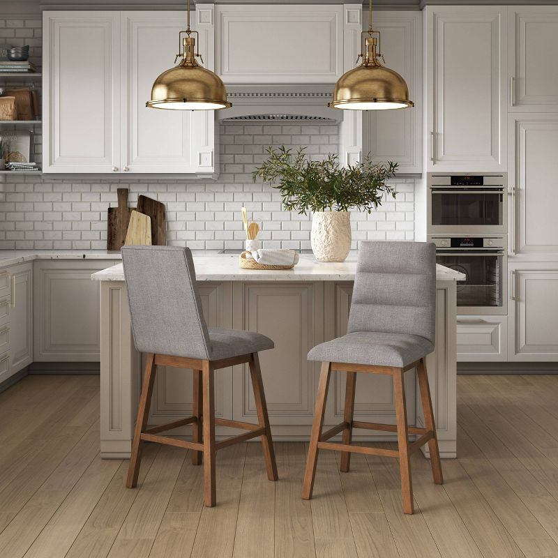 CorLiving Set of 2 Boston Channel Tufted Fabric Barstools Light Gray: Upholstered, Rubberwood Legs, Foam Padded