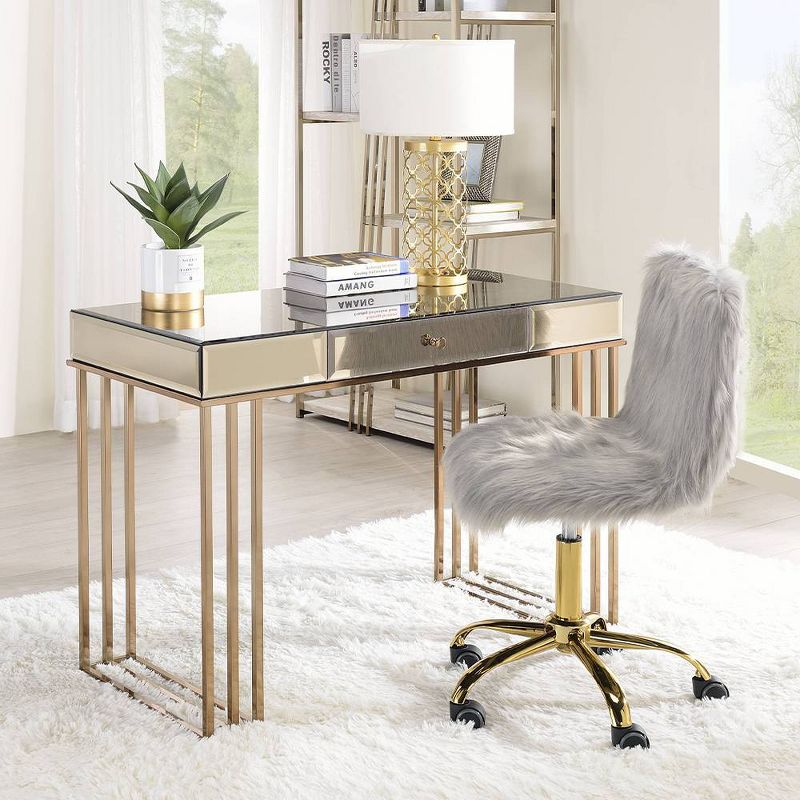 23" Arundell Accent Chair Gray Faux Fur/Gold Finish - Acme Furniture