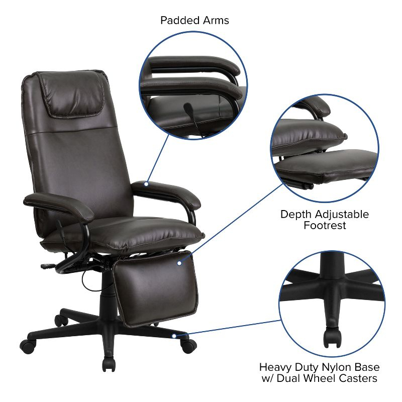 Flash Furniture High Back Brown LeatherSoft Executive Reclining Ergonomic Swivel Office Chair with Arms