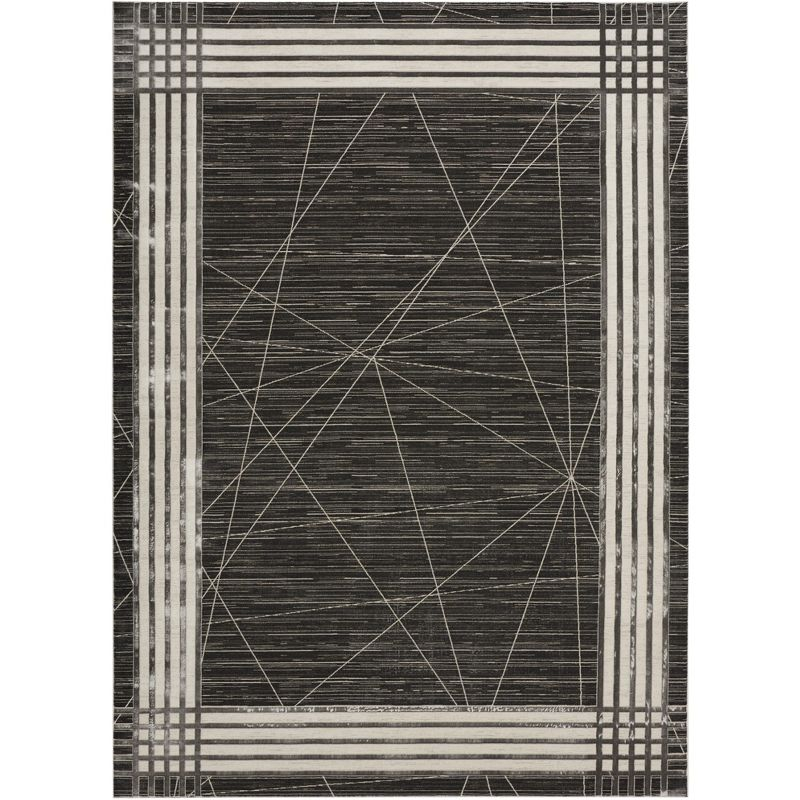 Nourison Desire Modern Art Deco Bordered Indoor Area Rug Charcoal Silver 9' x 12'