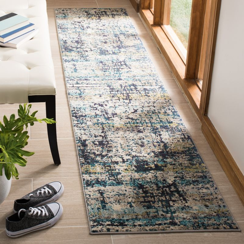 Madison MAD469 Power Loomed Indoor Runner Rug - Cream/Blue - 2'2"x6' - Safavieh