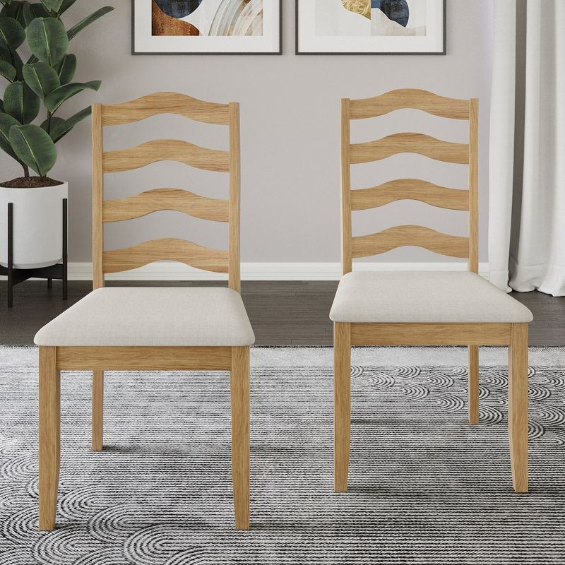 ChaletPosh Natural Wooden Dining Chair With Warm Grey Cover (Set of 2)
