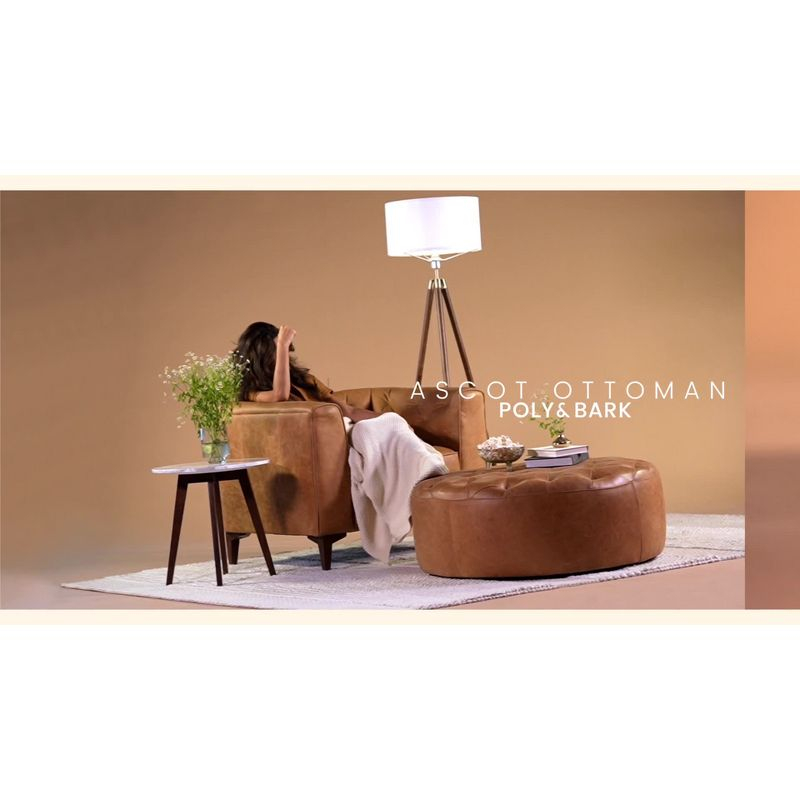 Poly & Bark Ascot Ottoman Cognac Tan: Round Tufted Leather, No Assembly, Dry Dust Care