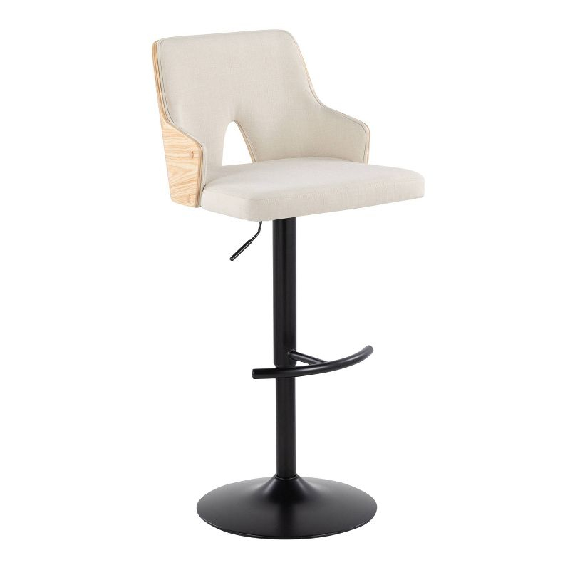 LumiSource Set of 2 Stella Adjustable Swivel Barstools Black/Natural Wood/Cream