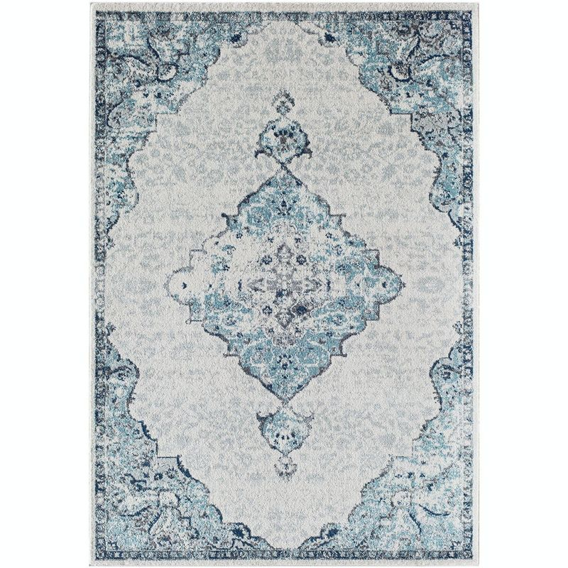 Rugs America Harper HY50G Bluebonnet Transitional Vintage Area Rug for Dining Room Rug Neutral Rug Living Room Rug Kitchen, 2'6"x4'