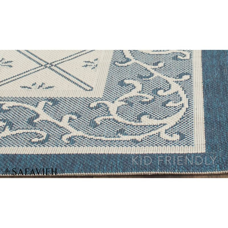 Courtyard CY7427 Power Loomed Indoor/Outdoor Area Rug - Beige/Navy - 5'3"x7'7" - Safavieh.