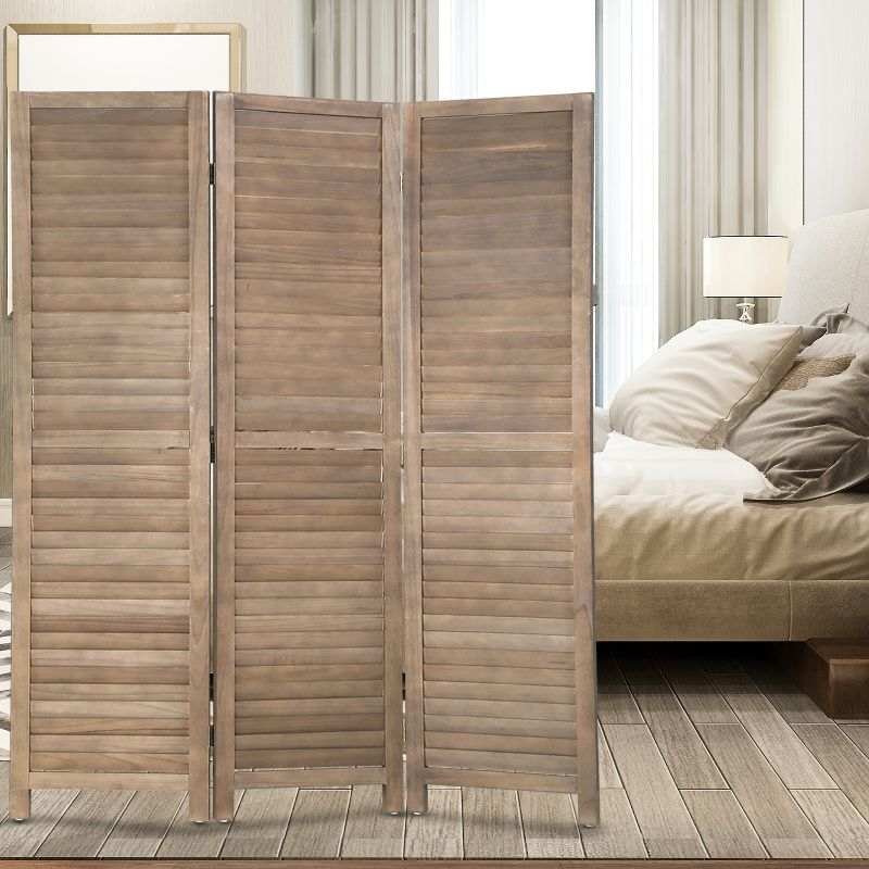 BestMassage 3 Panel Folding Wood Room Divider 5.75 Ft Tall Privacy Wall Divider, Brown