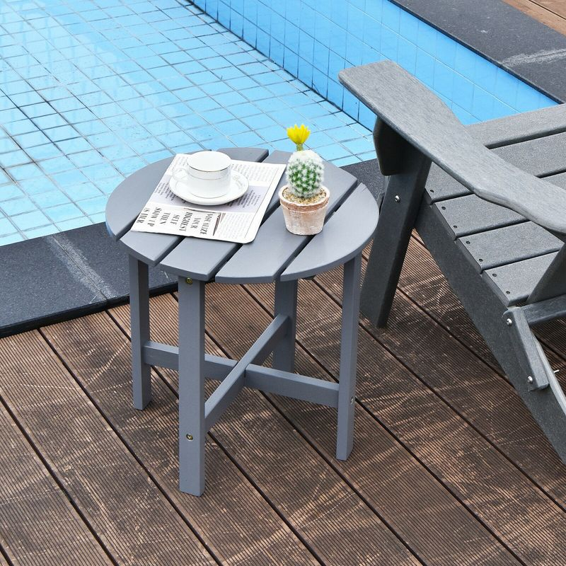 Tangkula 18" Outdoor Round Side Table Wooden Coffee Table Suitable for Garden Patio Balcony Gray