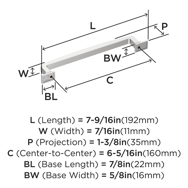 Amerock Westerly 6-5/16 inch (160mm) Center-to-Center Polished Chrome Cabinet Pull
