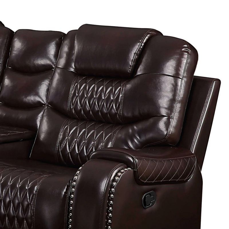 78" Braylon Active Sitting Chair Brown PU - Acme Furniture: Loveseat with Console & Cup Holders
