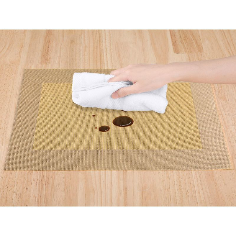 REGALWOVEN Kitchen Dining Table Decoration Washable Heat Resistant Wipeable PVC Placemats 8 Pcs Gold