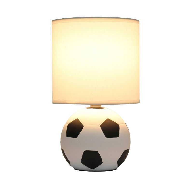 Simple Designs 10.7" Sports Lite Mini Soccer Table Lamp Mancave White and Black