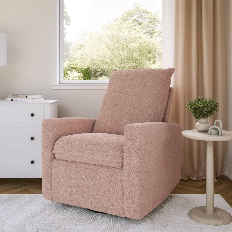 CorLiving Caillie Boucle Glider Recliner Chair Pink: Upholstered Swivel, 300lb Capacity, Contemporary Design