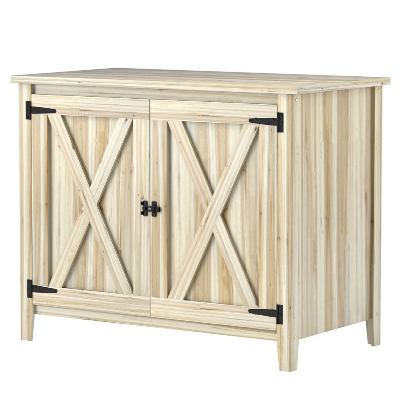 Outsunny Wood Outdoor Storage Cabinet, Compact Garden Shed Potting Shed with Shelf and Double Doors, Natural Wood